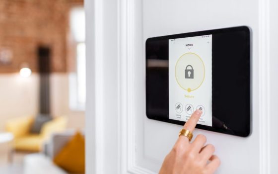Controlling home alarm system with a digital touch screen panel